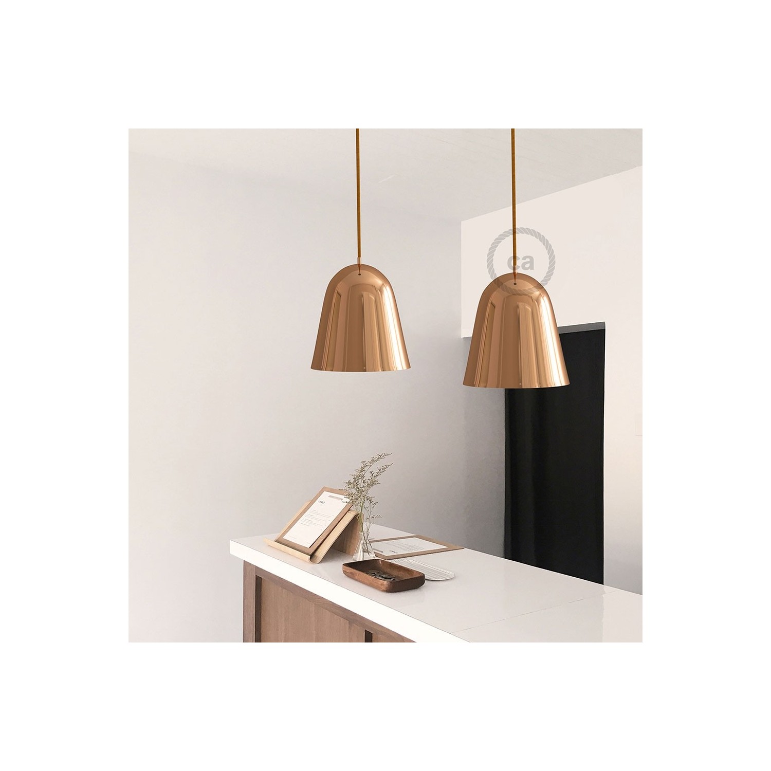 Shiny Copper Metal Bell Lampshade | E26 Socket & Cable Retainer