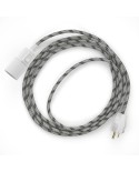 Plug-in Pendant with switch on socket | RD54 Natural & Charcoal Linen Stripe