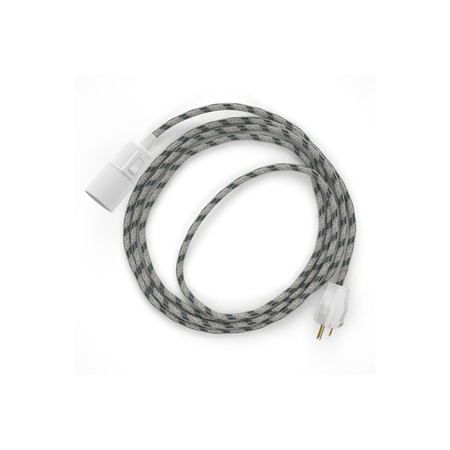 Plug-in Pendant with switch on socket | RD54 Natural & Charcoal Linen Stripe