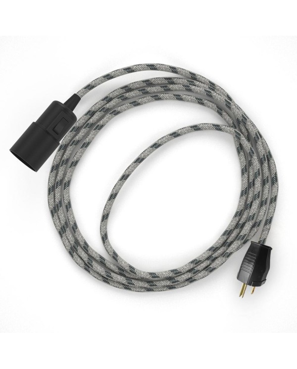 Plug-in Pendant with switch on socket | RD54 Natural & Charcoal Linen Stripe