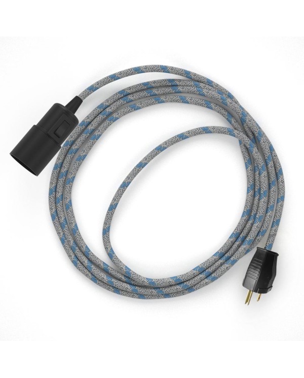 Plug-in Pendant with switch on socket | RD55 Natural & Blue Linen Stripe