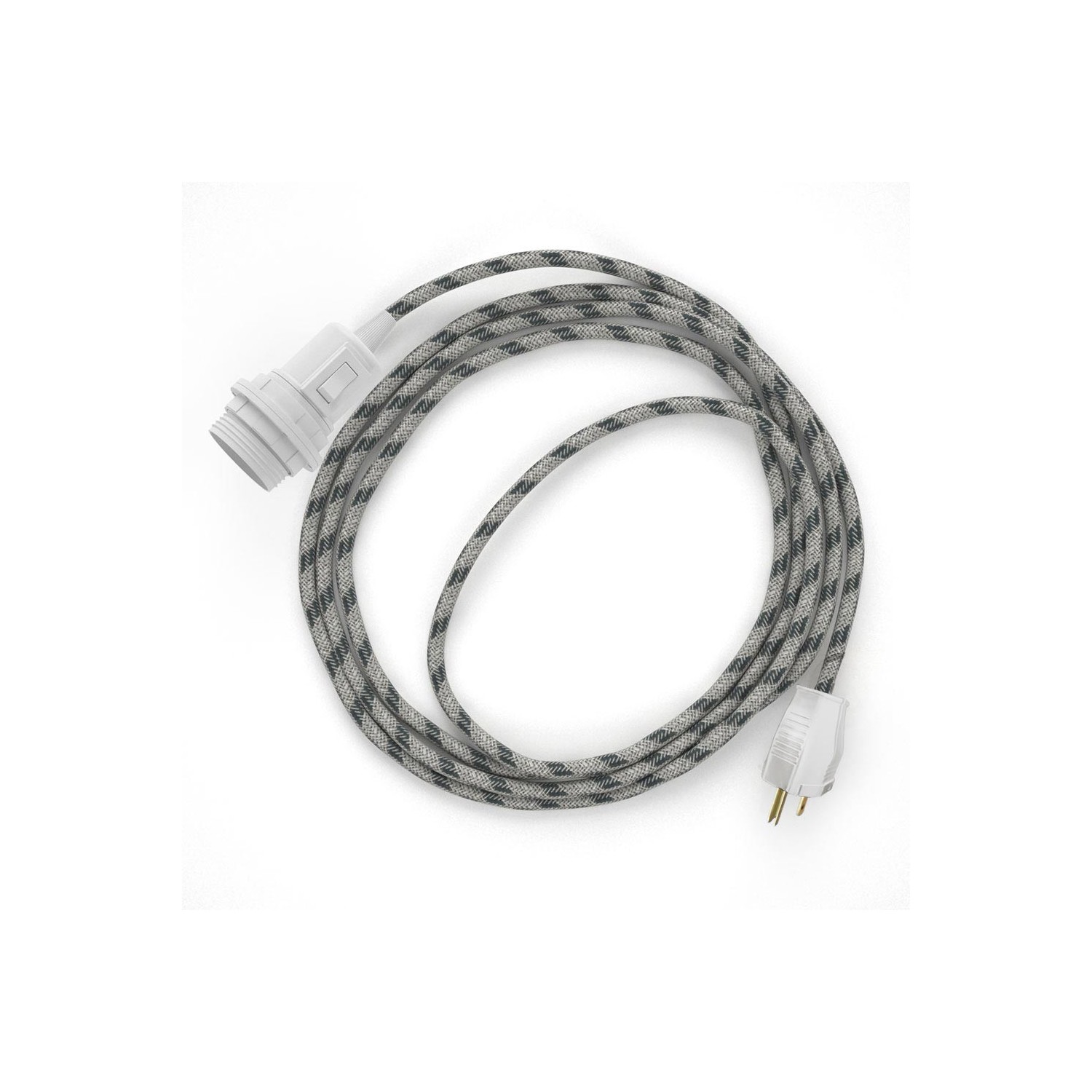 Plug-in Pendant for Lampshade with switch on socket | RD54 Natural & Charcoal Linen Stripe