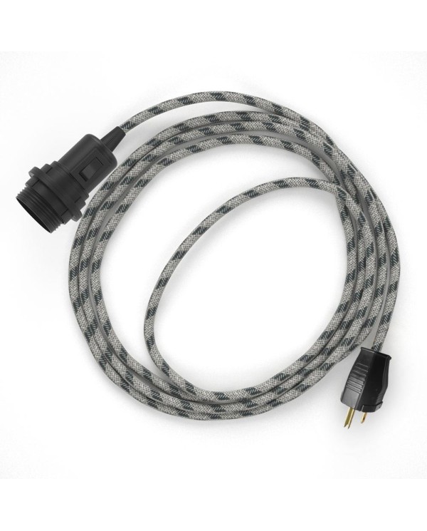 Plug-in Pendant for Lampshade with switch on socket | RD54 Natural & Charcoal Linen Stripe