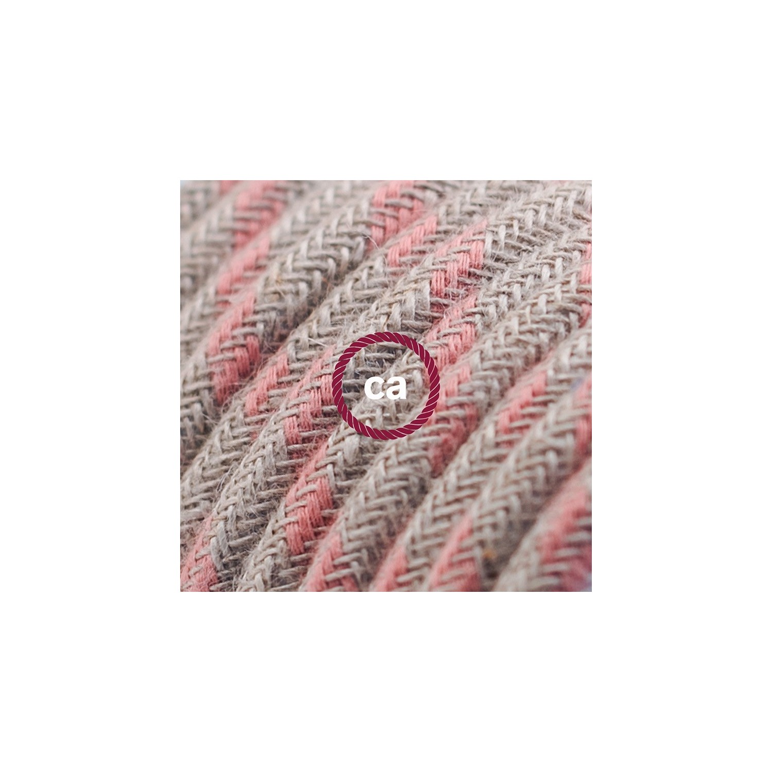 Cord-set - RD51 Natural & Pink Linen Stripe Covered Round Cable