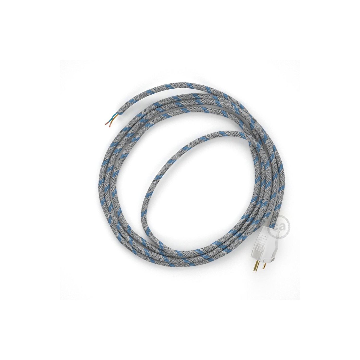 Cord-set - RD55 Natural & Blue Linen Stripe Covered Round Cable