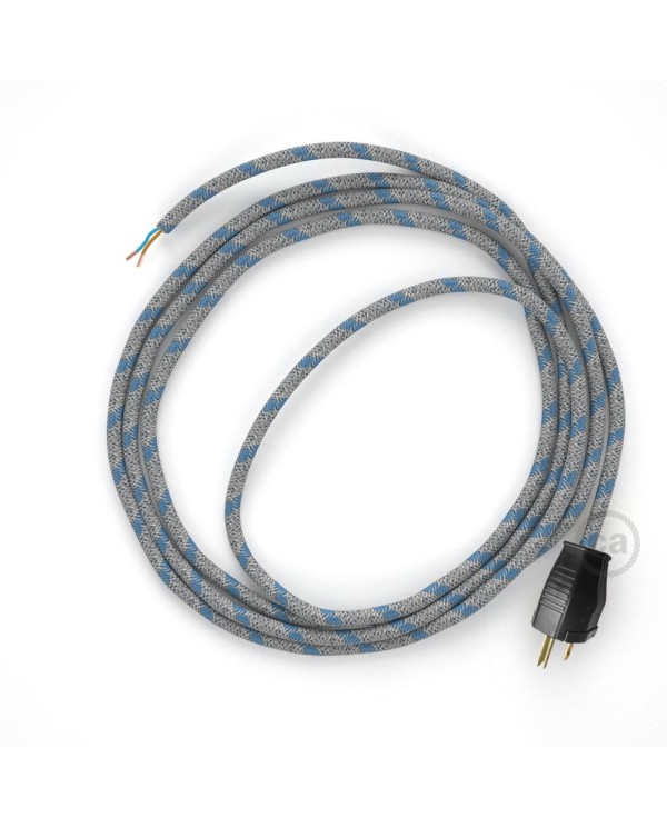 Cord-set - RD55 Natural & Blue Linen Stripe Covered Round Cable