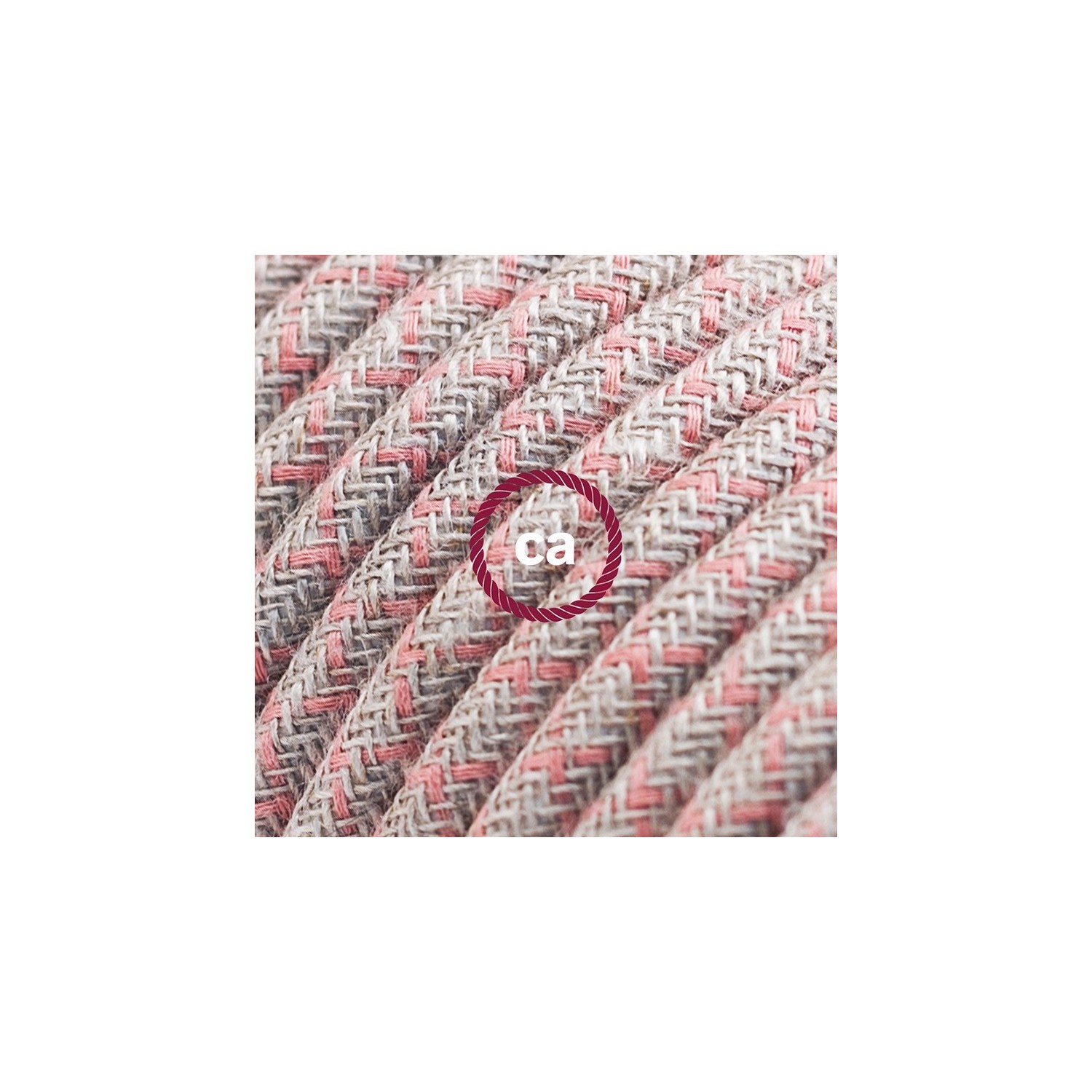 Cord-set - RD61 Natural & Pink Linen CrissCross Covered Round Cable