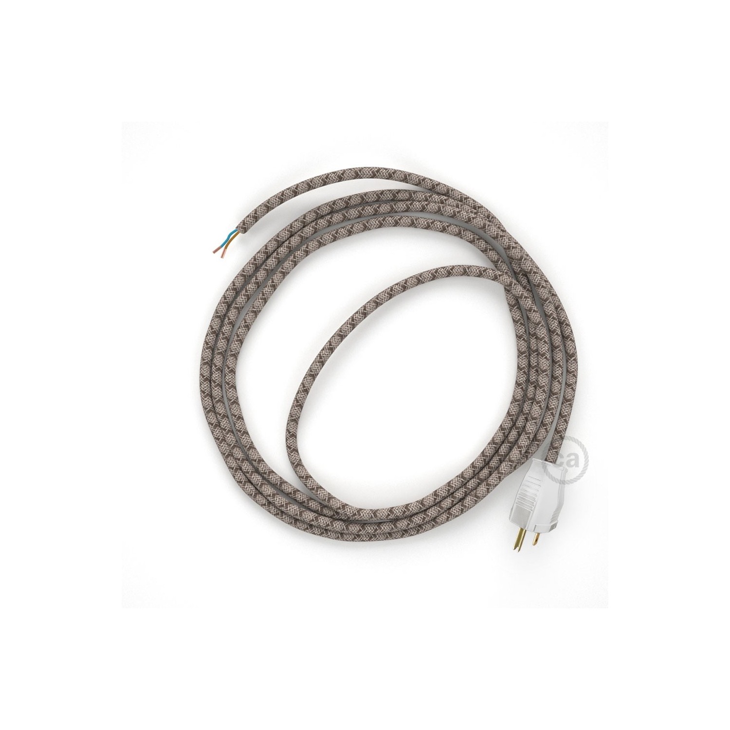 Cord-set - RD63 Natural & Brown Linen CrissCross Covered Round Cable