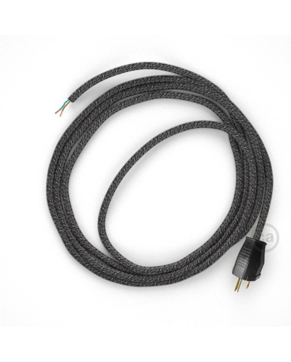 Cord-set - RS81 Black Glitter Cotton & Natural Linen Tweed Covered Round Cable