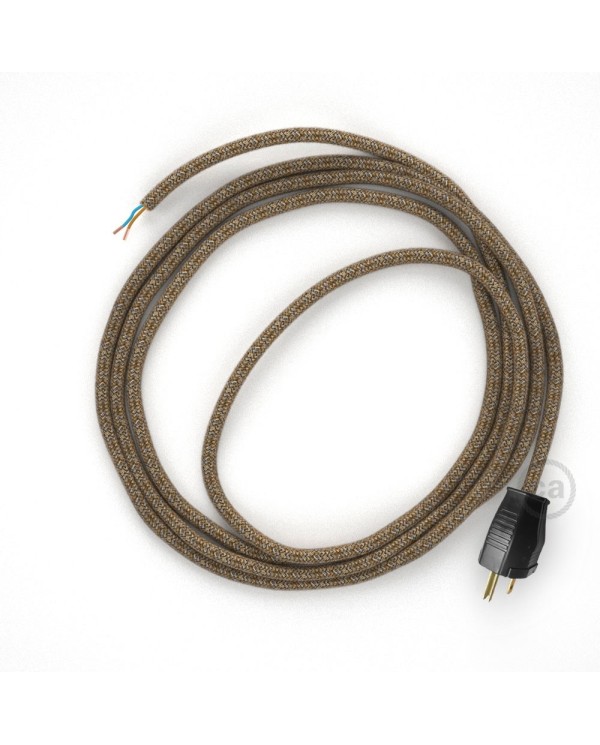 Cord-set - RS82 Brown Glitter Cotton & Natural Linen Tweed Covered Round Cable