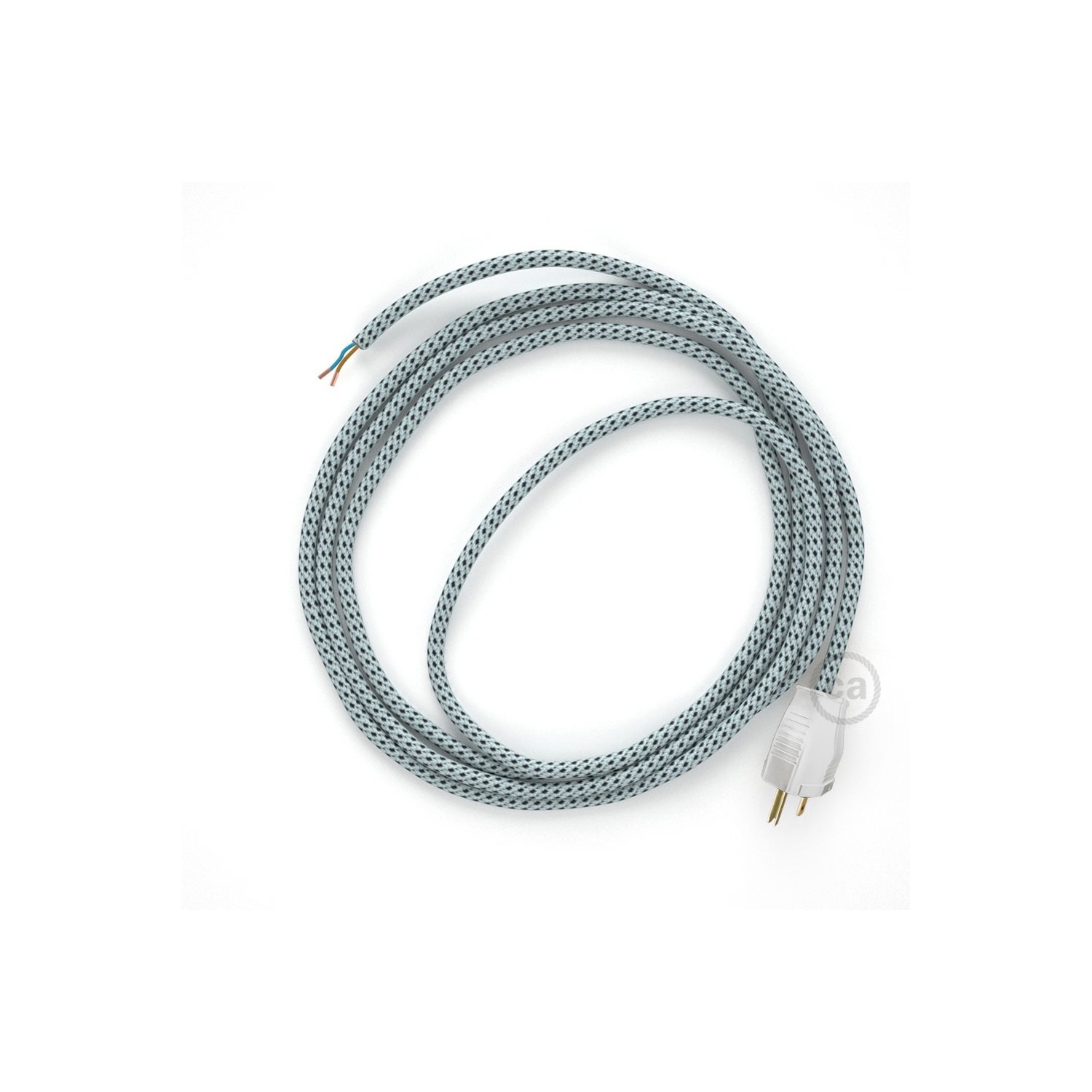 Cord-set - RT14 White & Black Tracer Covered Round Cable