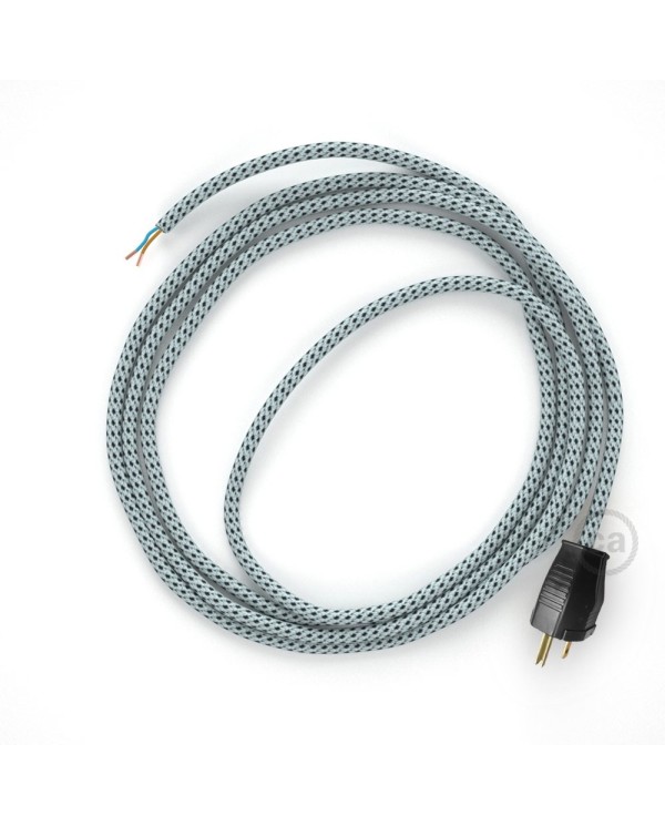 Cord-set - RT14 White & Black Tracer Covered Round Cable