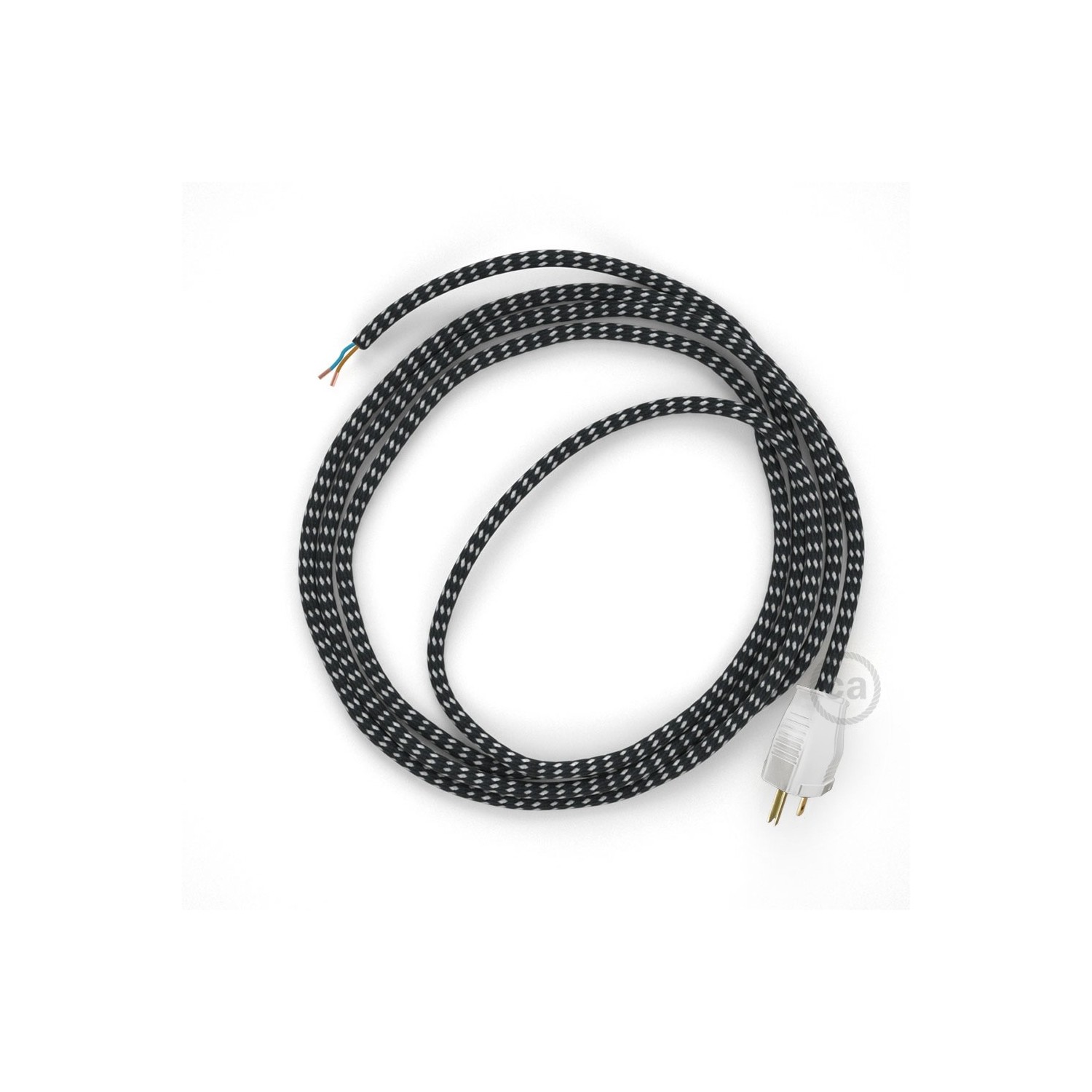 Cord-set - RT41 Black & White Tracer Covered Round Cable