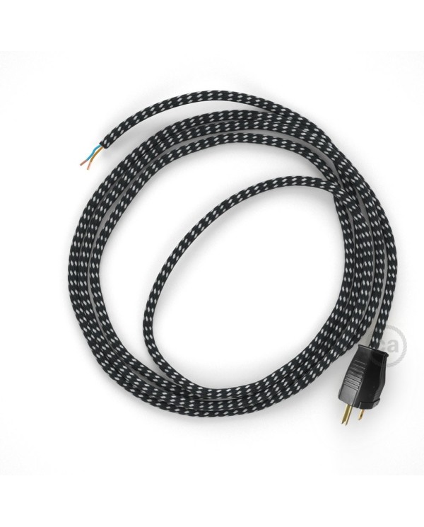 Cord-set - RT41 Black & White Tracer Covered Round Cable