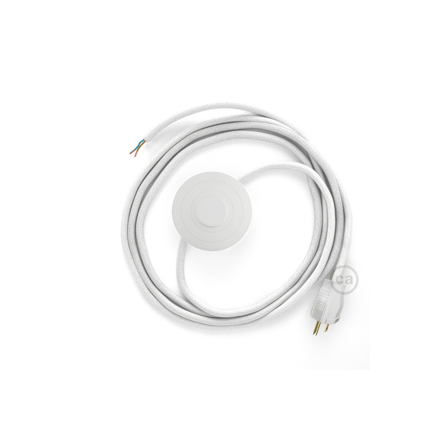 Power Cord with foot switch, RC01 White Cotton - Choose color of switch/plug