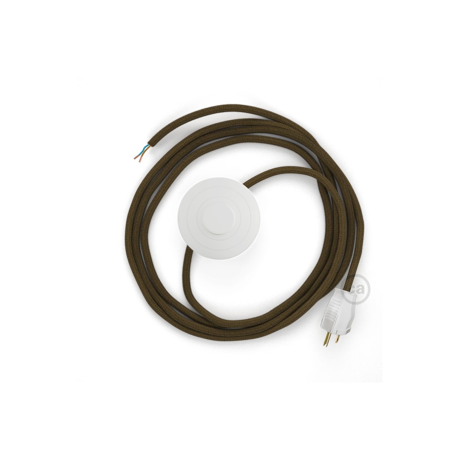 Power Cord with foot switch, RC13 Brown Cotton - Choose color of switch/plug