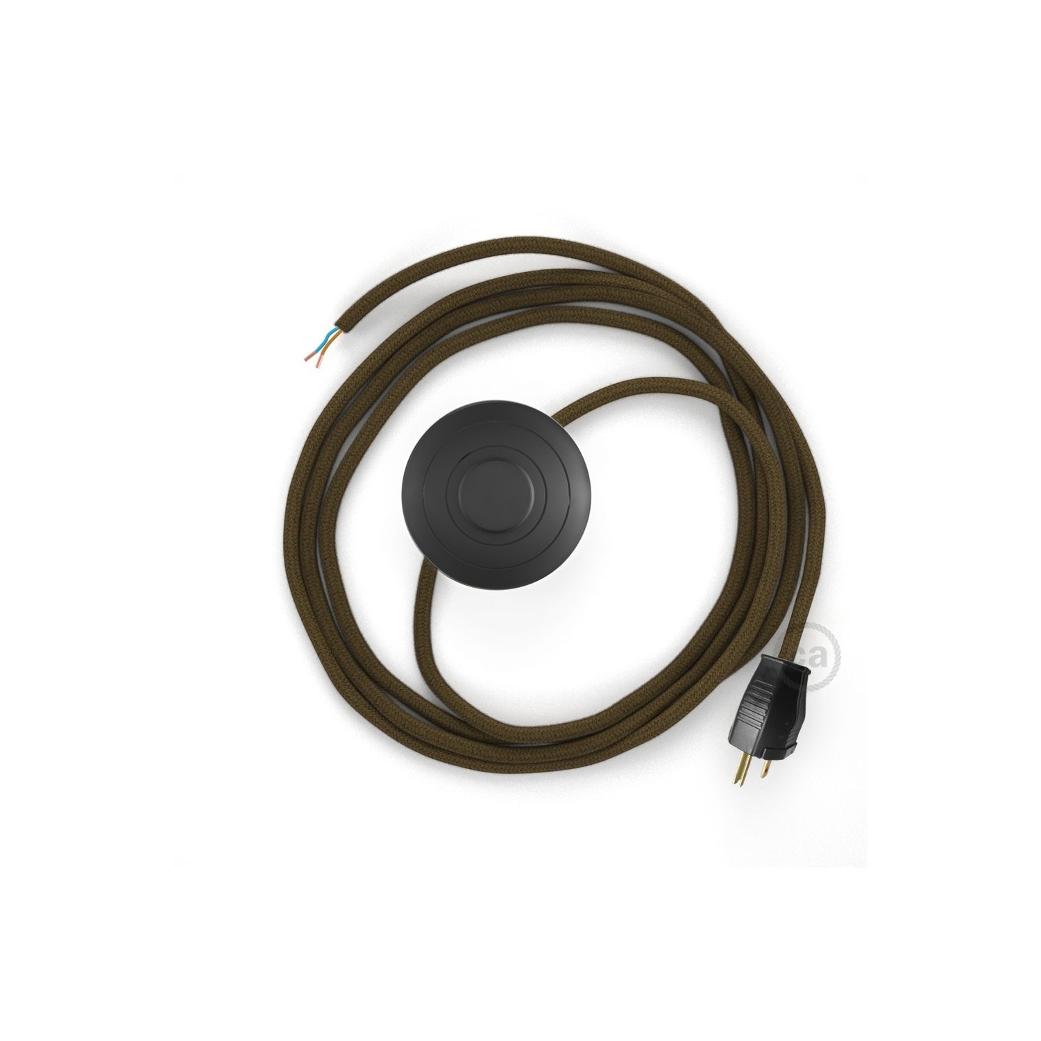 Power Cord with foot switch, RC13 Brown Cotton - Choose color of switch/plug