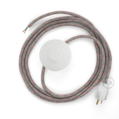 Power Cord with foot switch, RD51 Natural & Pink Linen Stripe - Choose color of switch/plug