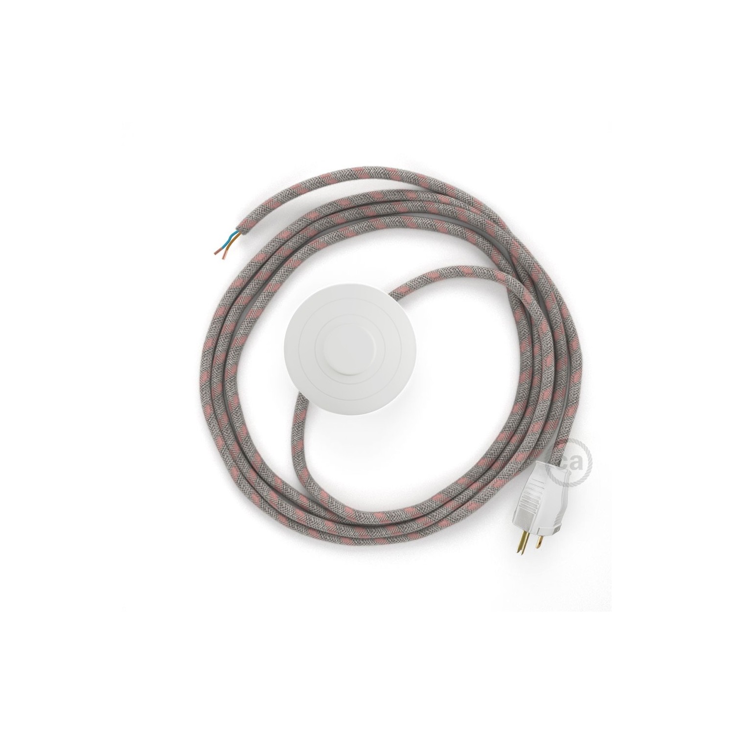 Power Cord with foot switch, RD51 Natural & Pink Linen Stripe - Choose color of switch/plug