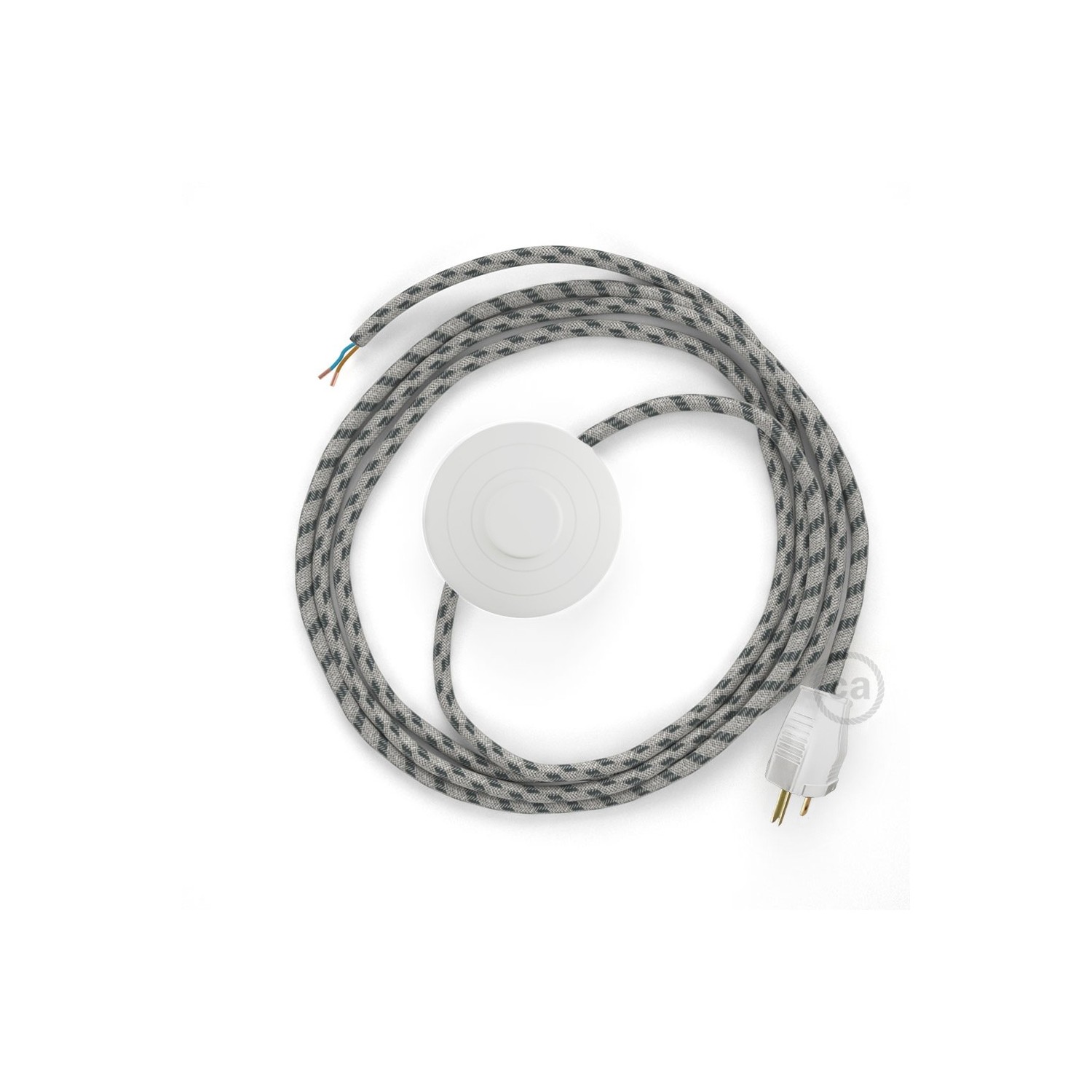 Power Cord with foot switch, RD54 Natural & Charcoal Linen Stripe - Choose color of switch/plug