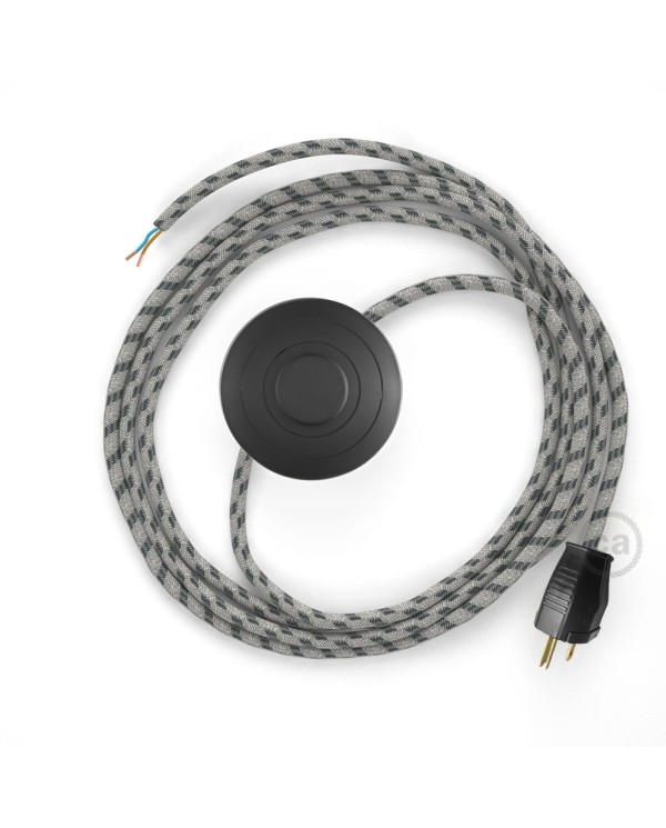 Power Cord with foot switch, RD54 Natural & Charcoal Linen Stripe - Choose color of switch/plug