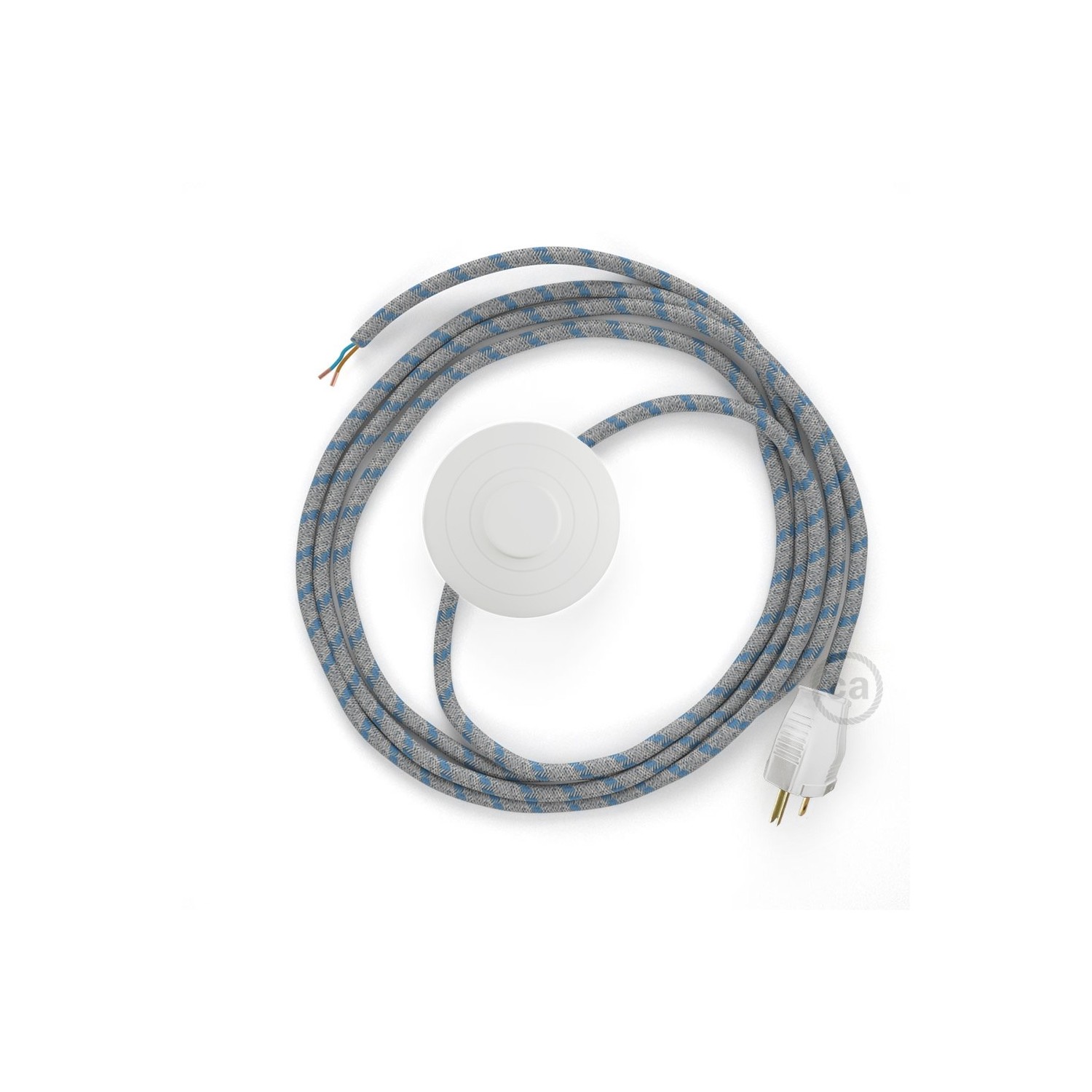 Power Cord with foot switch, RD55 Natural & Blue Linen Stripe - Choose color of switch/plug