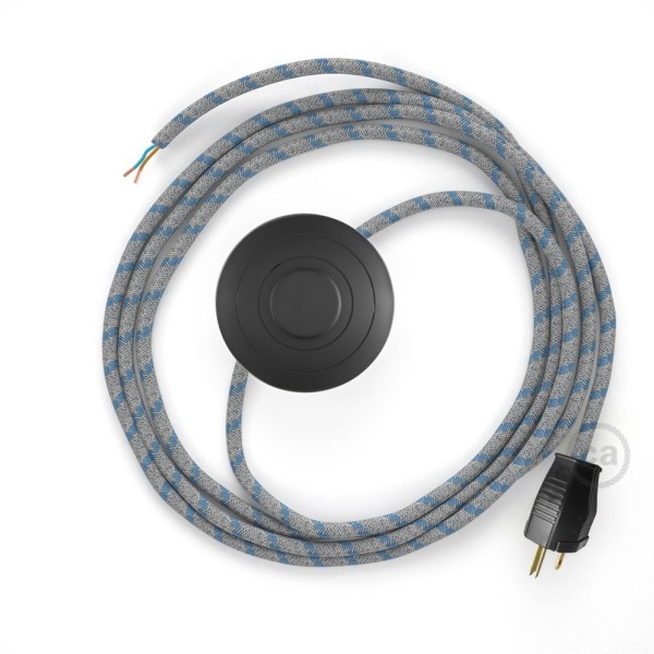 Power Cord with foot switch, RD55 Natural & Blue Linen Stripe - Choose color of switch/plug