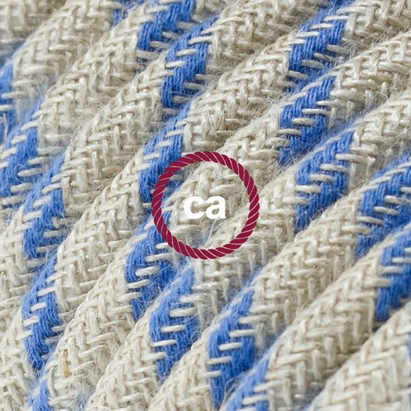 Power Cord with foot switch, RD55 Natural & Blue Linen Stripe - Choose color of switch/plug