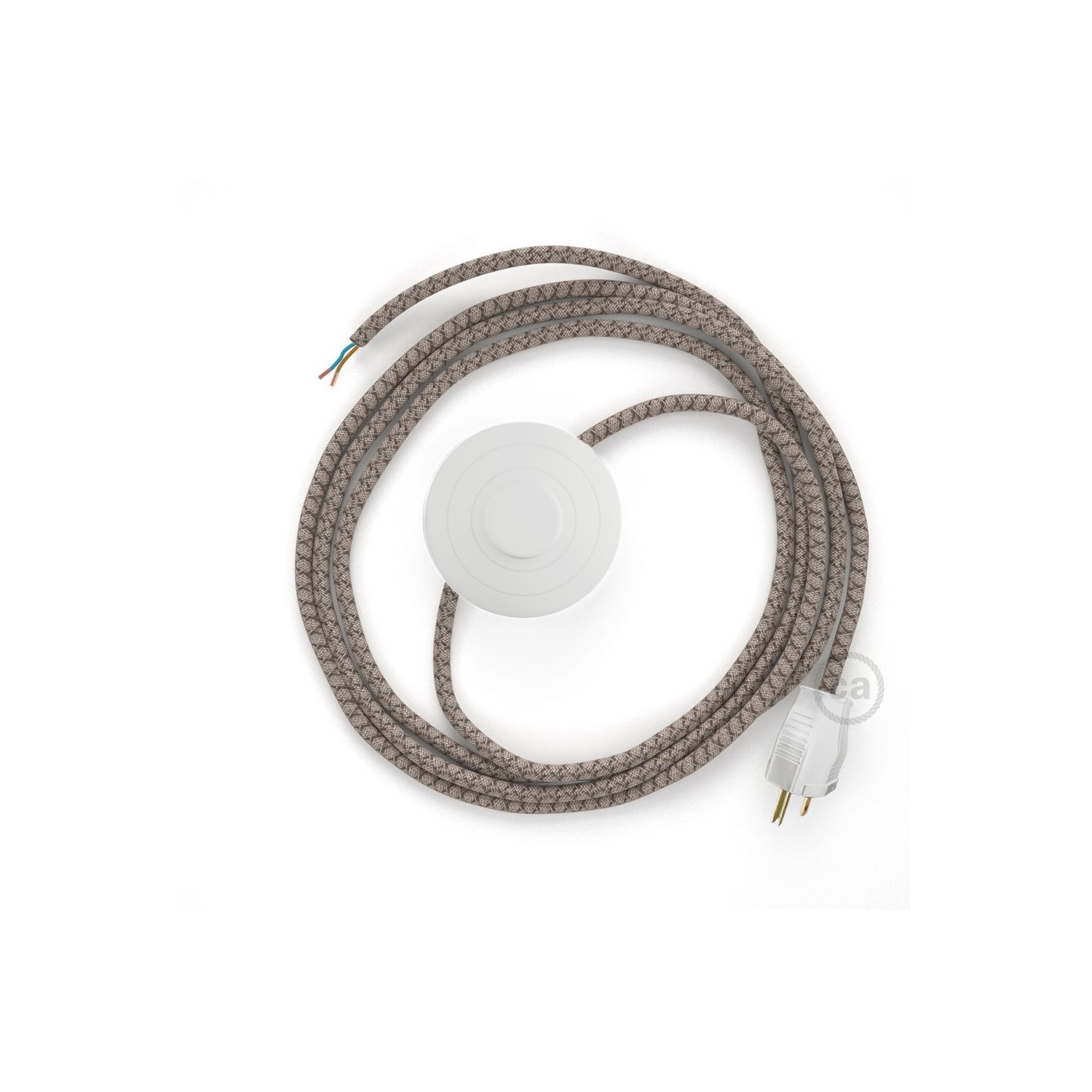 Power Cord with foot switch, RD63 Natural & Brown Linen CrissCross - Choose color of switch/plug