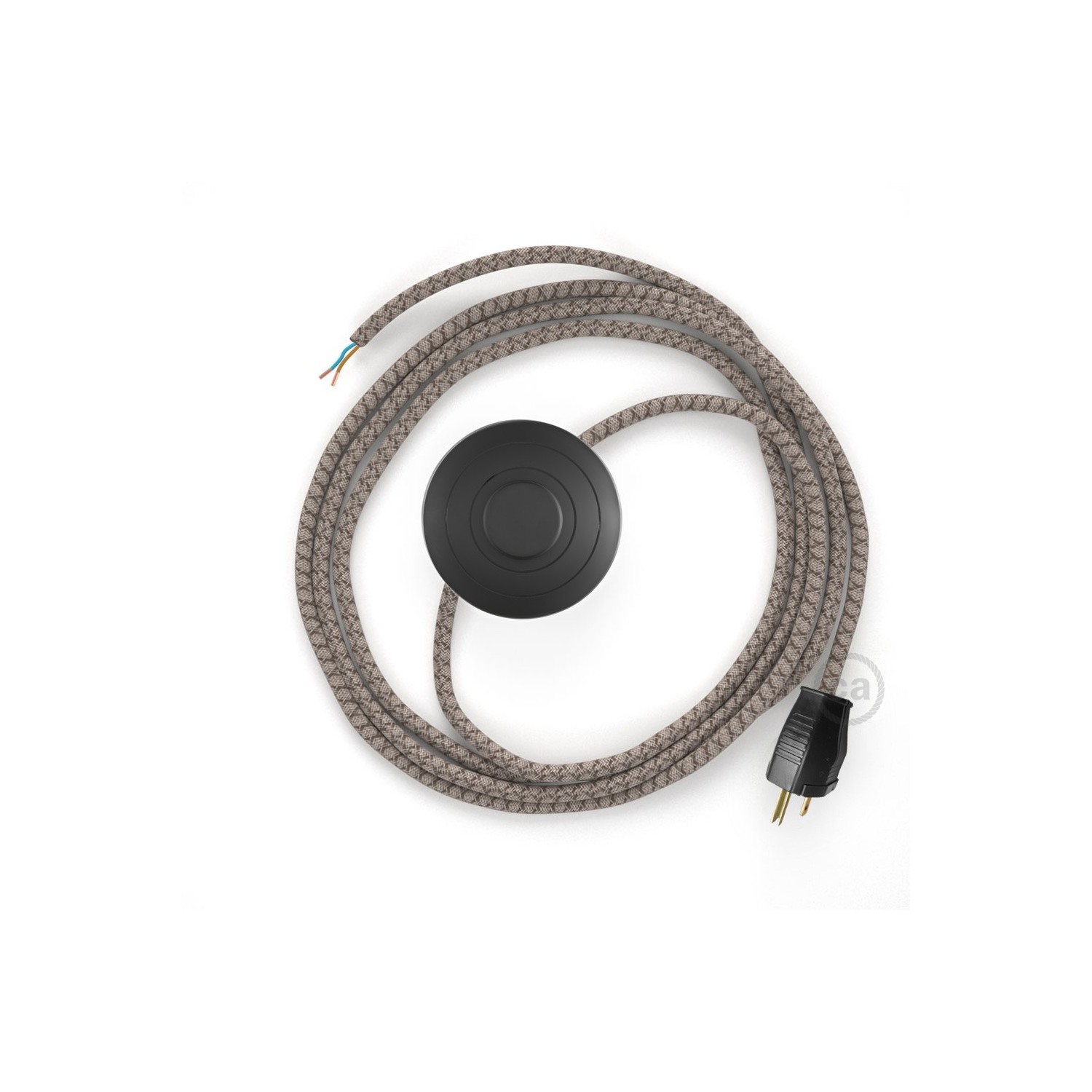 Power Cord with foot switch, RD63 Natural & Brown Linen CrissCross - Choose color of switch/plug