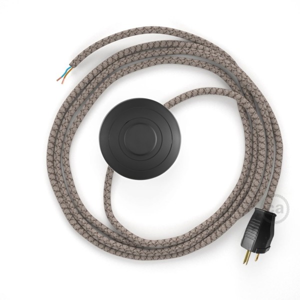 Power Cord with foot switch, RD63 Natural & Brown Linen CrissCross - Choose color of switch/plug