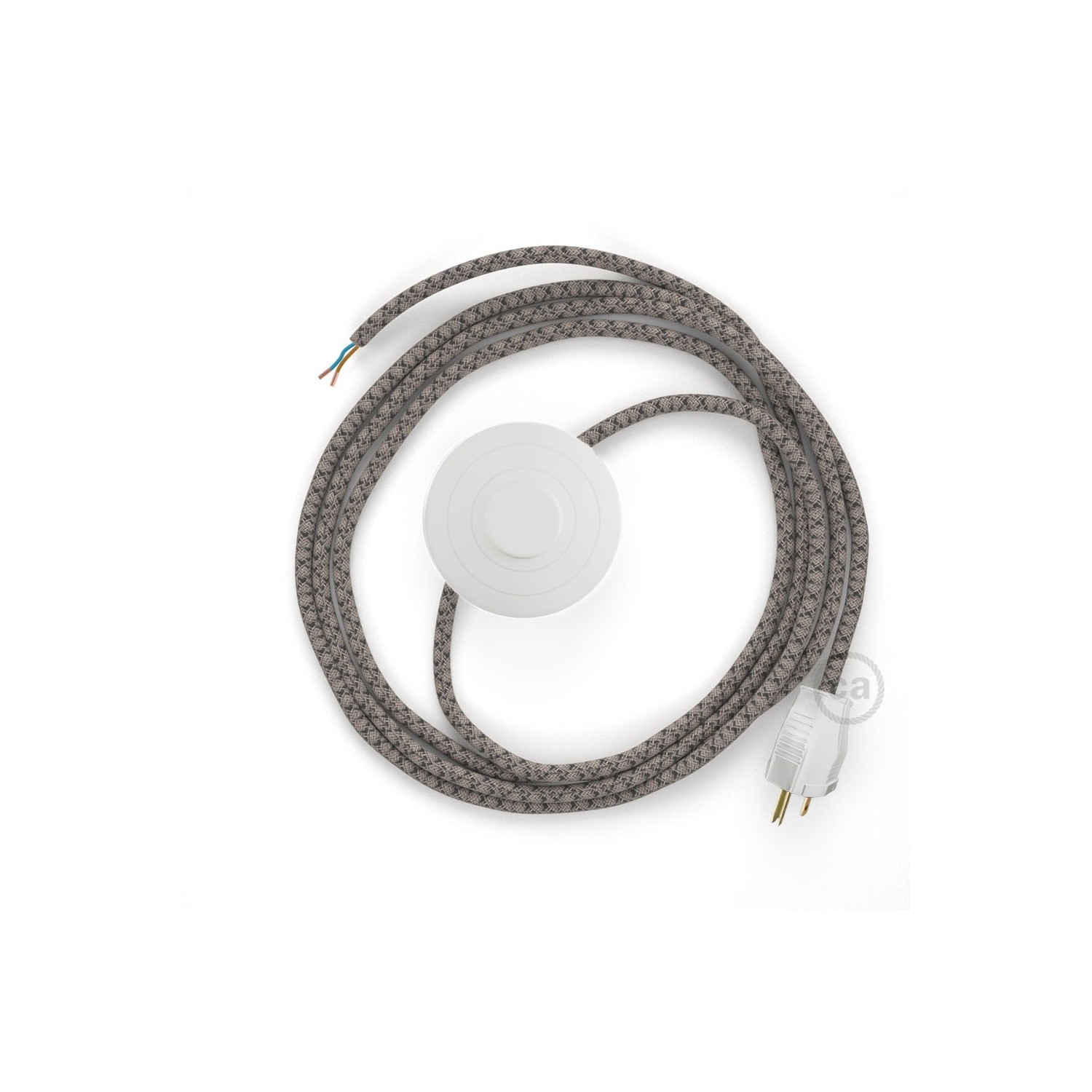 Power Cord with foot switch, RD64 Natural & Charcoal Linen CrissCross - Choose color of switch/plug