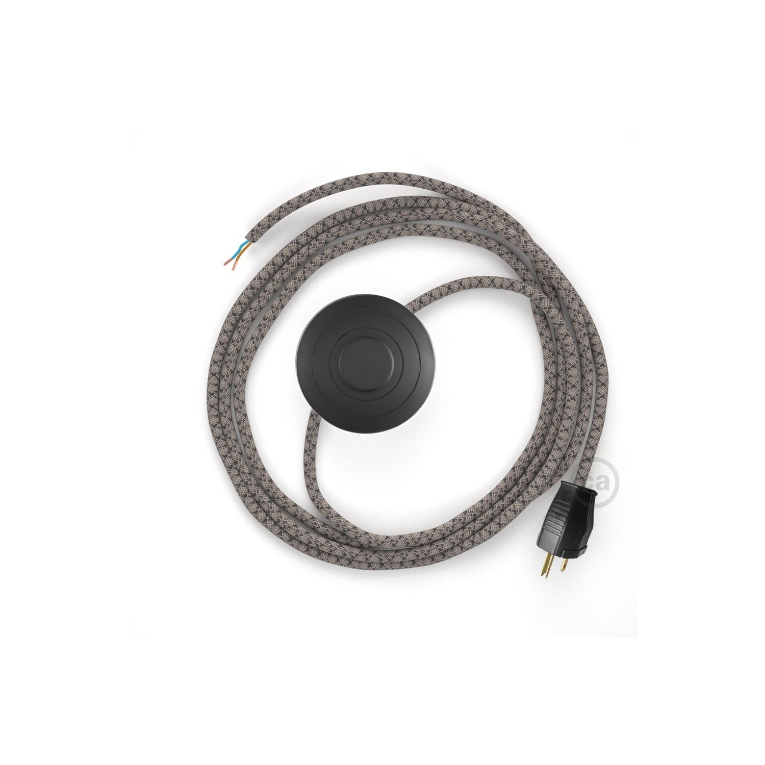 Power Cord with foot switch, RD64 Natural & Charcoal Linen CrissCross - Choose color of switch/plug