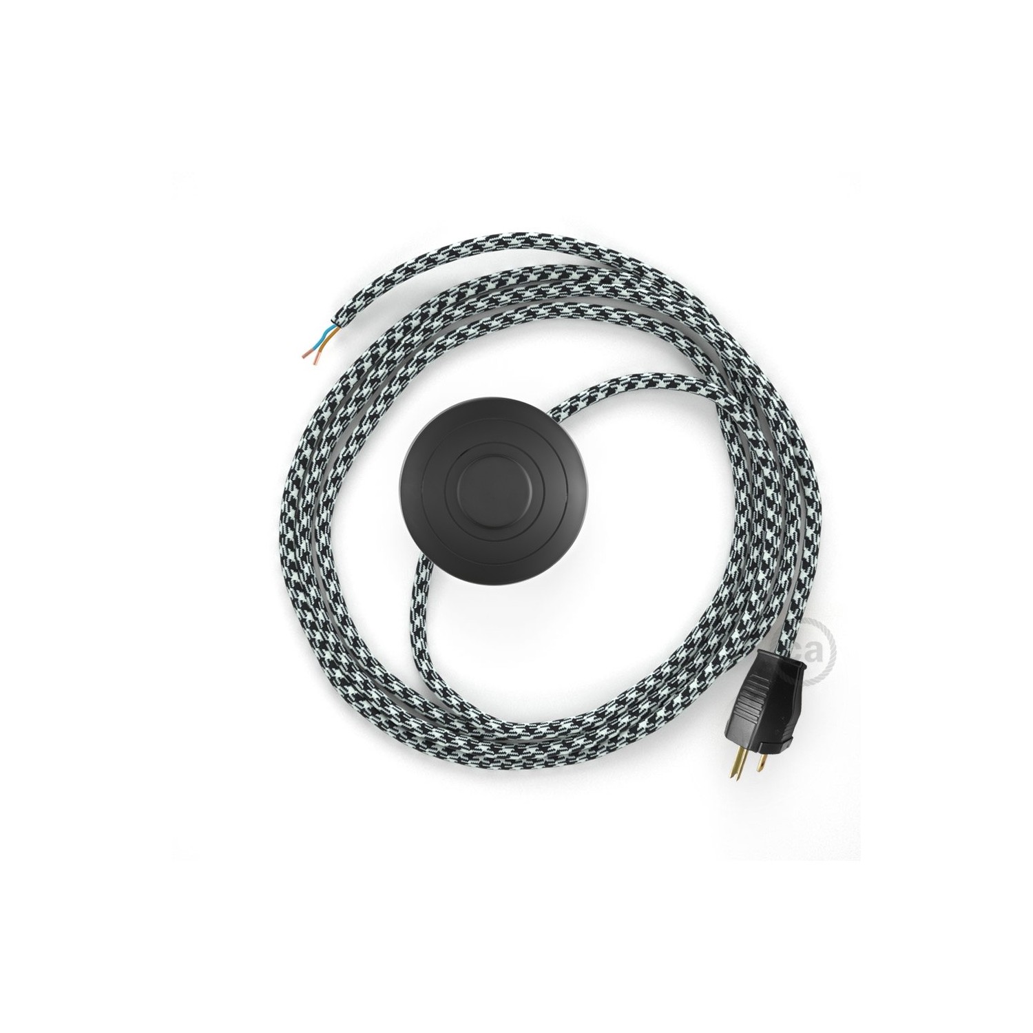 Power Cord with foot switch, RP04 Black & White Houndstooth - Choose color of switch/plug