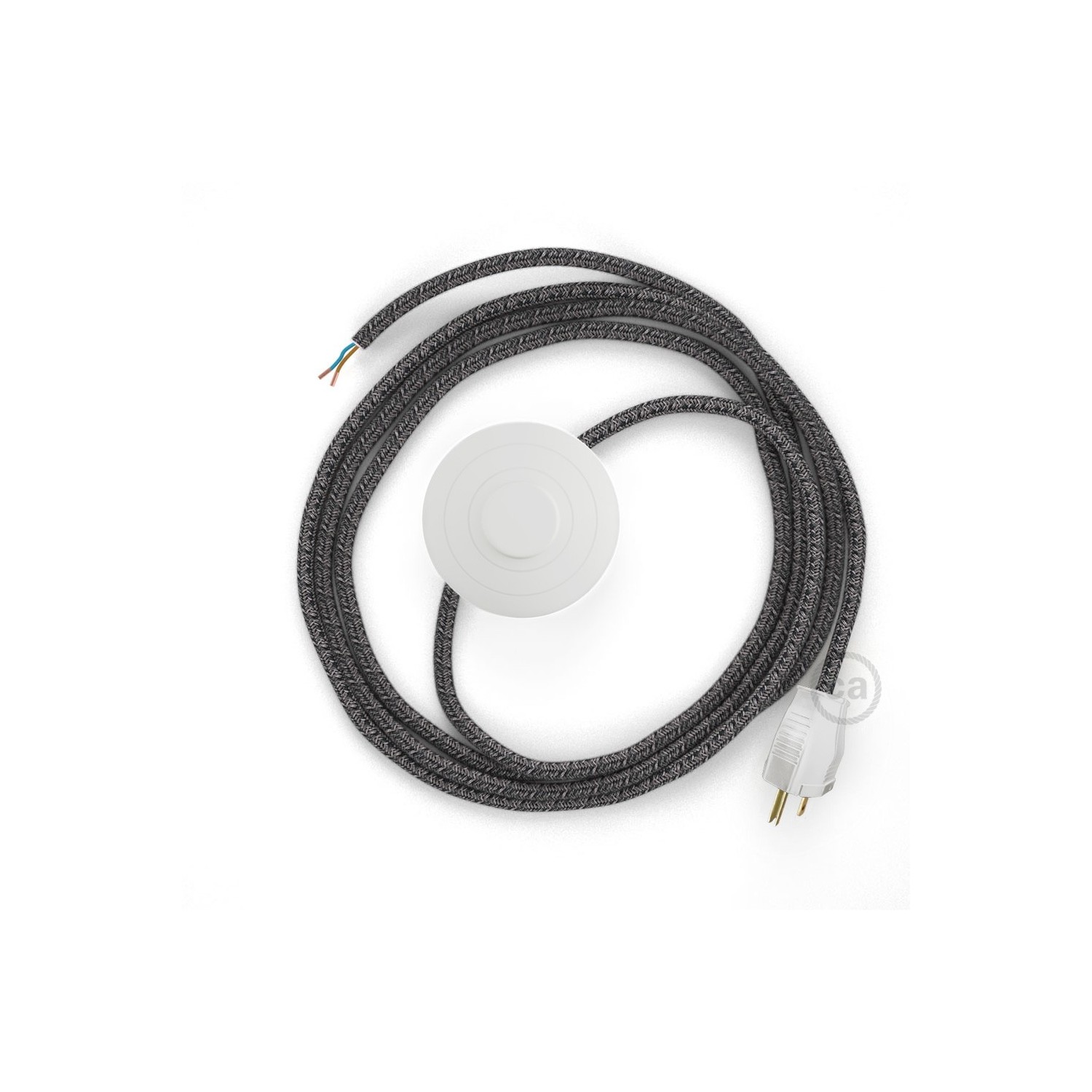 Power Cord with foot switch, RS81 Black Glitter Cotton & Natural Linen Tweed - Choose color of switch/plug