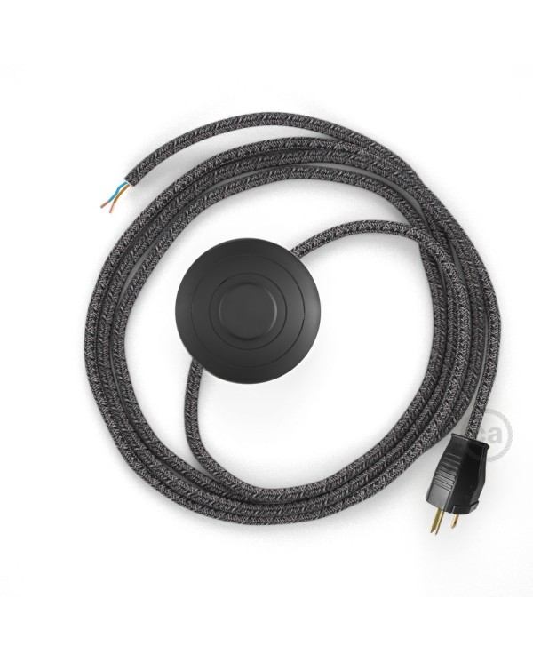 Power Cord with foot switch, RS81 Black Glitter Cotton & Natural Linen Tweed - Choose color of switch/plug