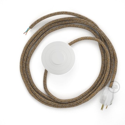 Power Cord with foot switch, RS82 Brown Glitter Cotton & Natural Linen Tweed - Choose color of switch/plug