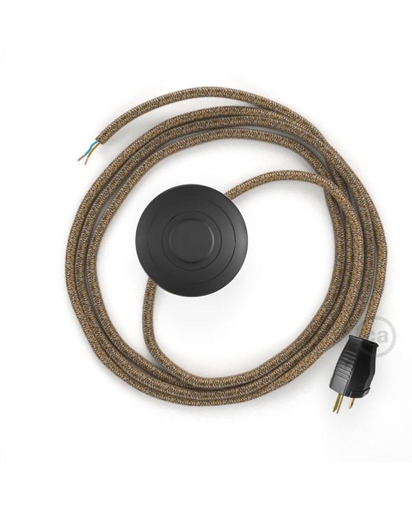 Power Cord with foot switch, RS82 Brown Glitter Cotton & Natural Linen Tweed - Choose color of switch/plug