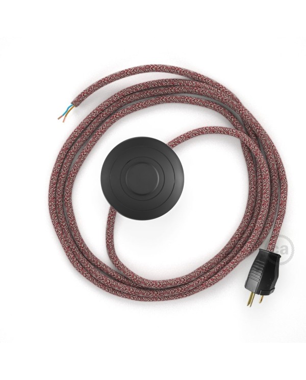 Power Cord with foot switch, RS83 Red Glitter Cotton & Natural Linen Tweed - Choose color of switch/plug