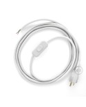 Power Cord with in-line switch, RC01 White Cotton - Choose color of switch/plug