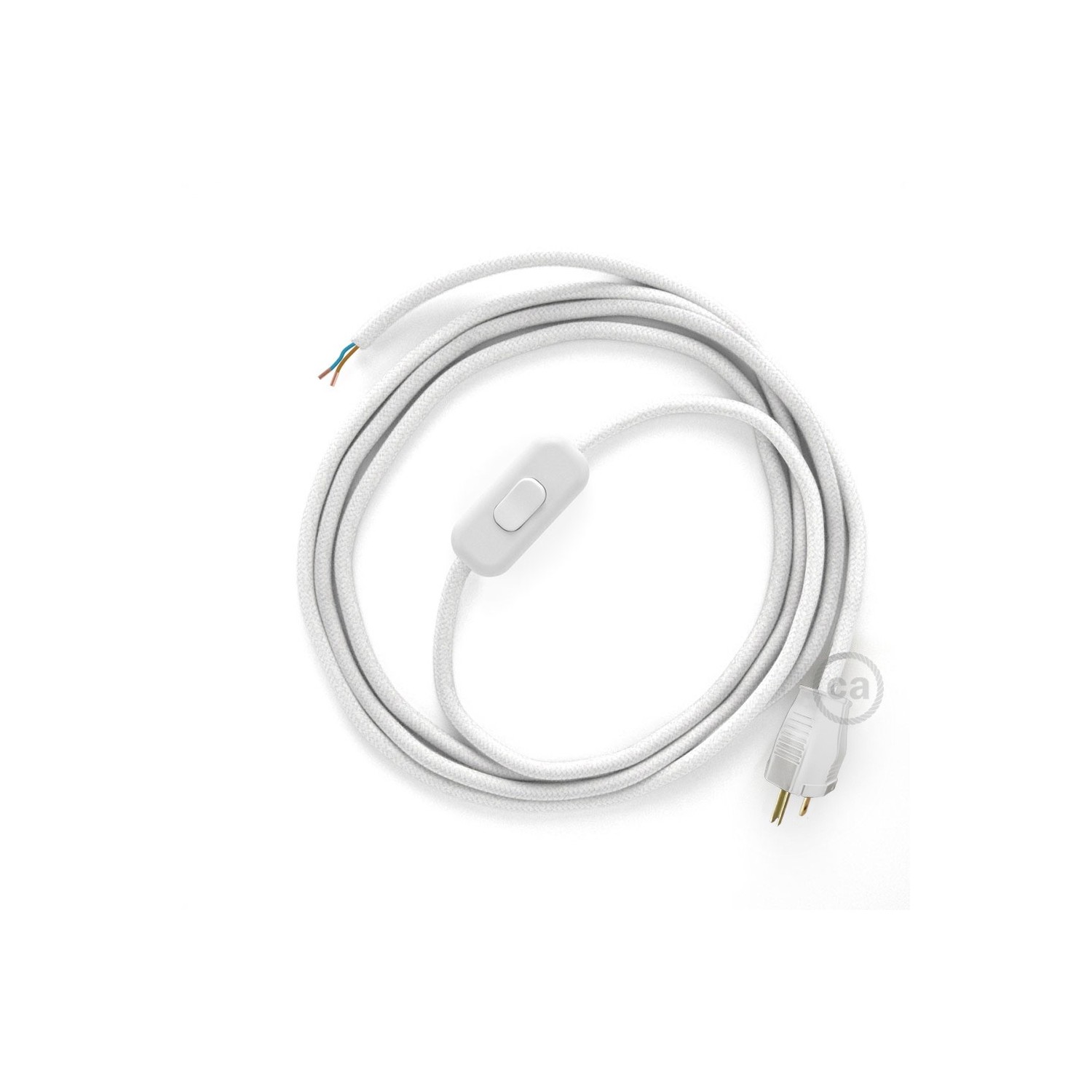 Power Cord with in-line switch, RC01 White Cotton - Choose color of switch/plug