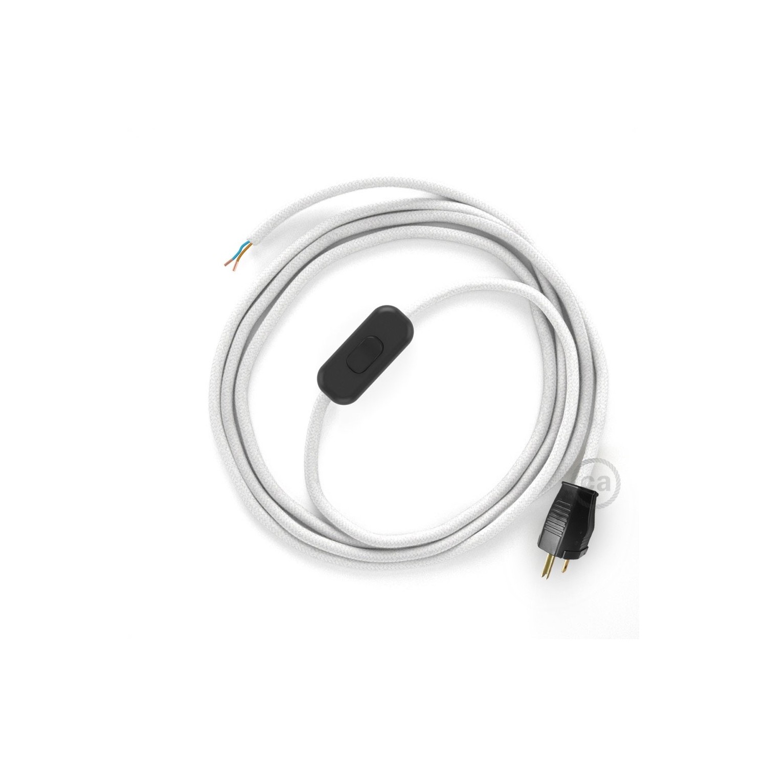 Power Cord with in-line switch, RC01 White Cotton - Choose color of switch/plug