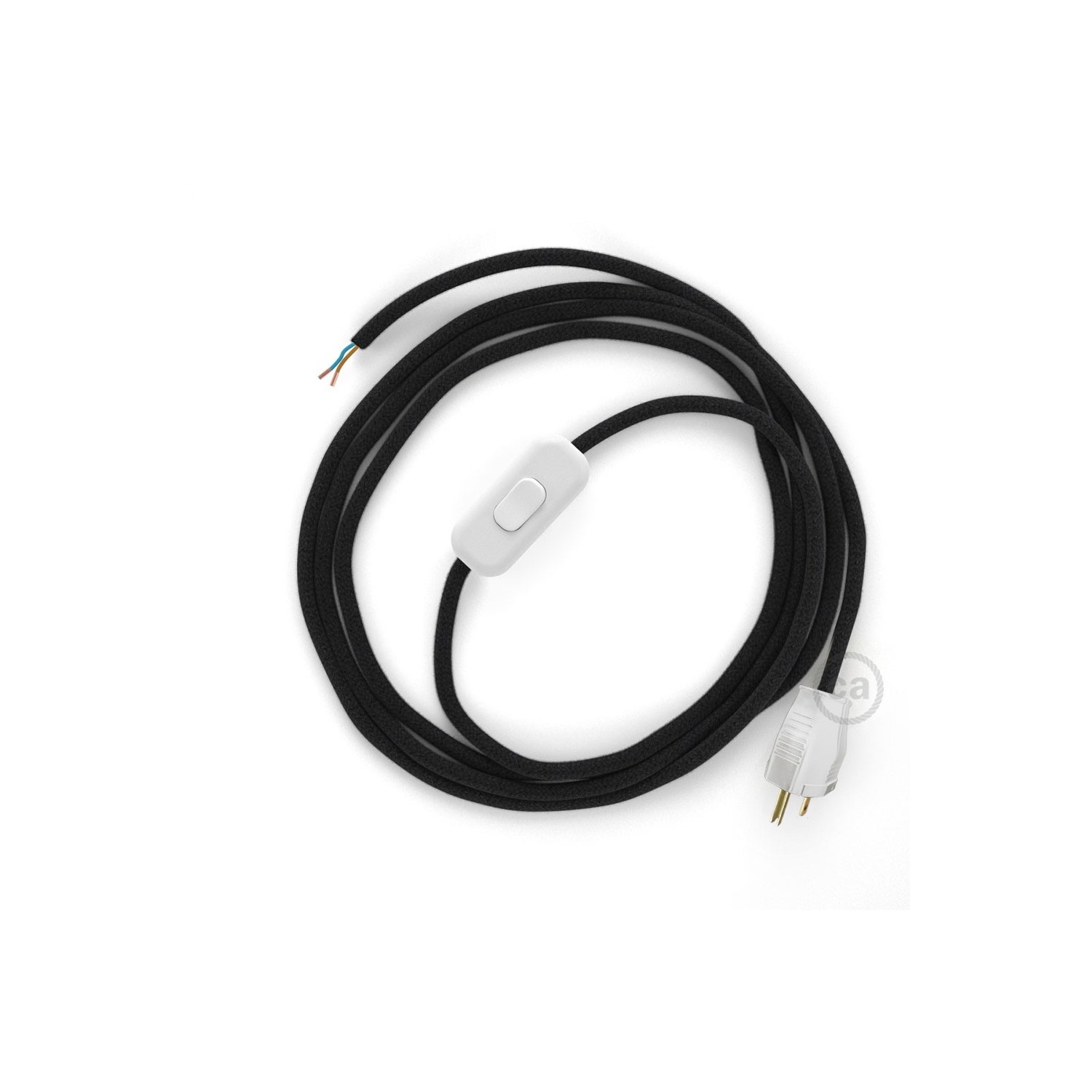 Power Cord with in-line switch, RC04 Black Cotton - Choose color of switch/plug