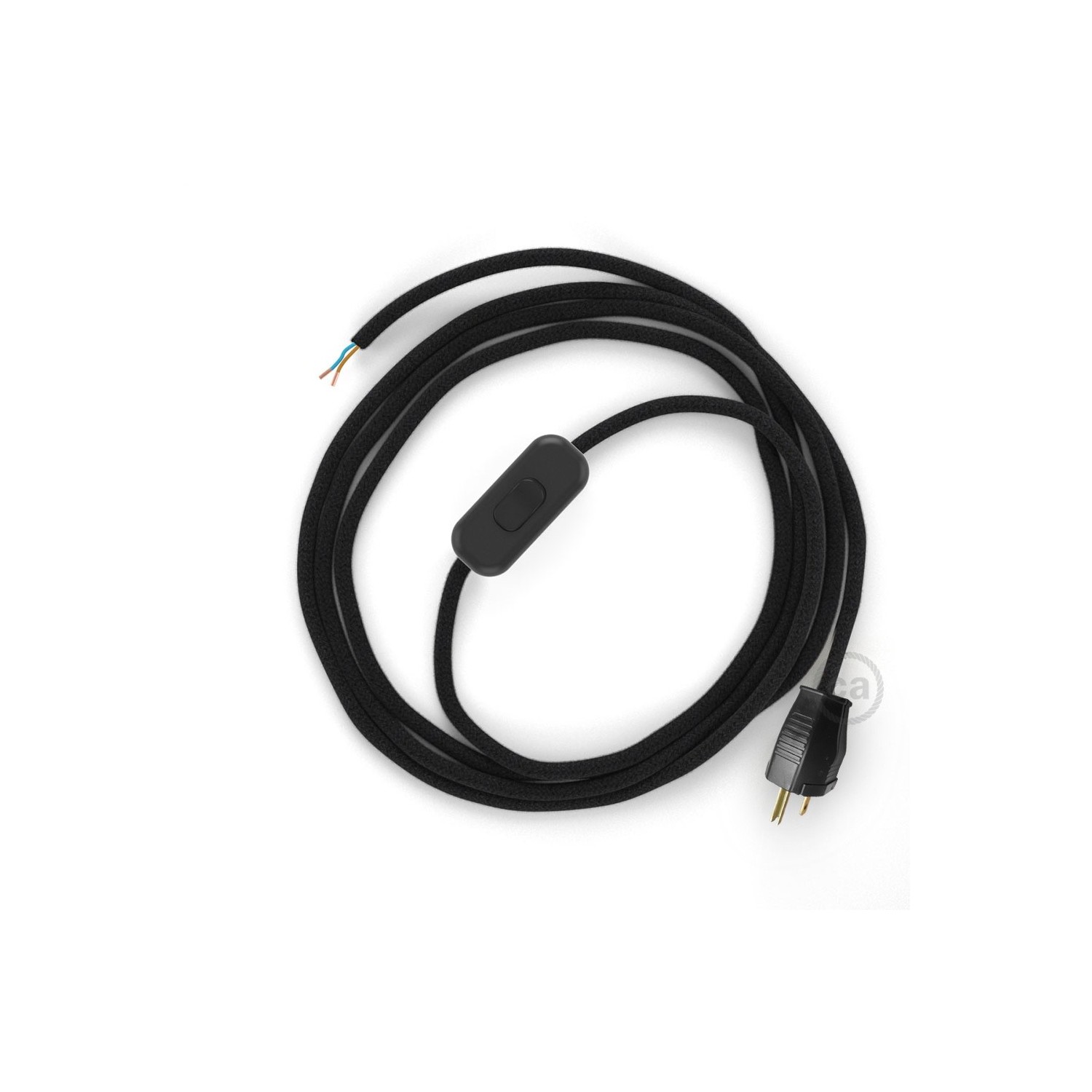 Power Cord with in-line switch, RC04 Black Cotton - Choose color of switch/plug