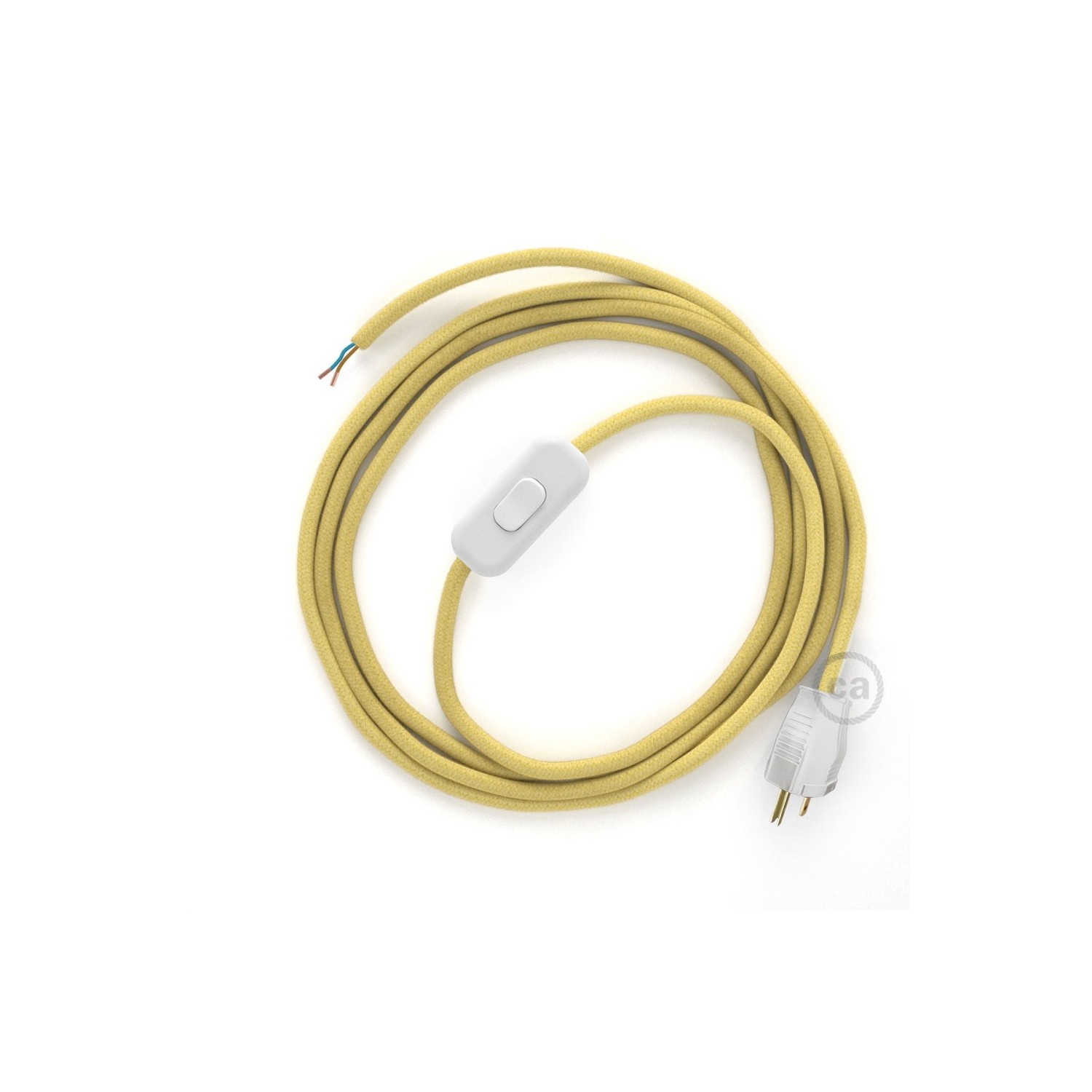 Power Cord with in-line switch, RC10 Pale Yellow Cotton - Choose color of switch/plug