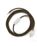 Power Cord with in-line switch, RC13 Brown Cotton - Choose color of switch/plug