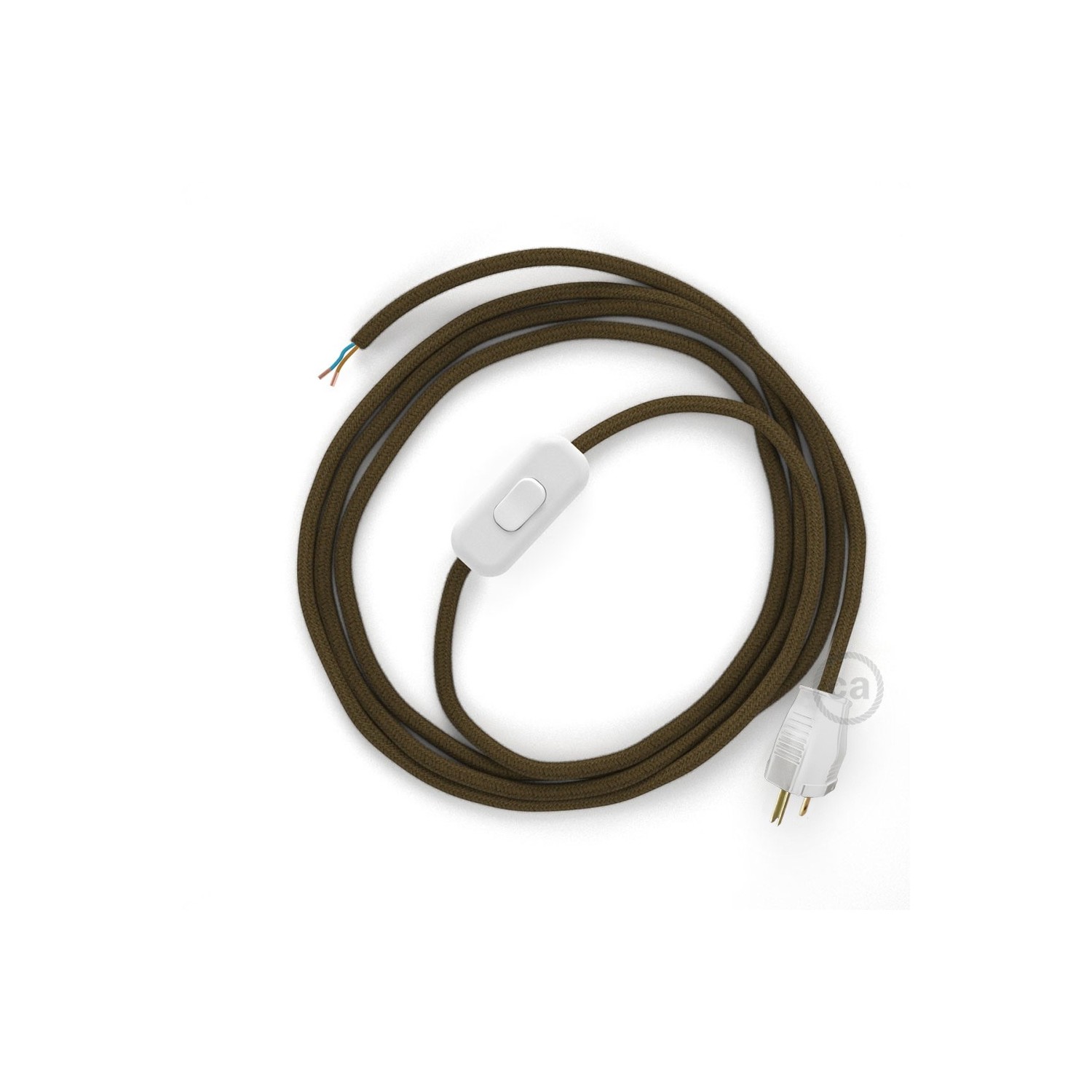 Power Cord with in-line switch, RC13 Brown Cotton - Choose color of switch/plug