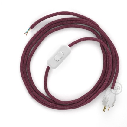 Power Cord with in-line switch, RC32 Raspberry Cotton - Choose color of switch/plug