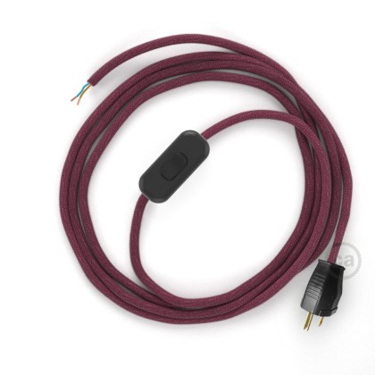 Power Cord with in-line switch, RC32 Raspberry Cotton - Choose color of switch/plug