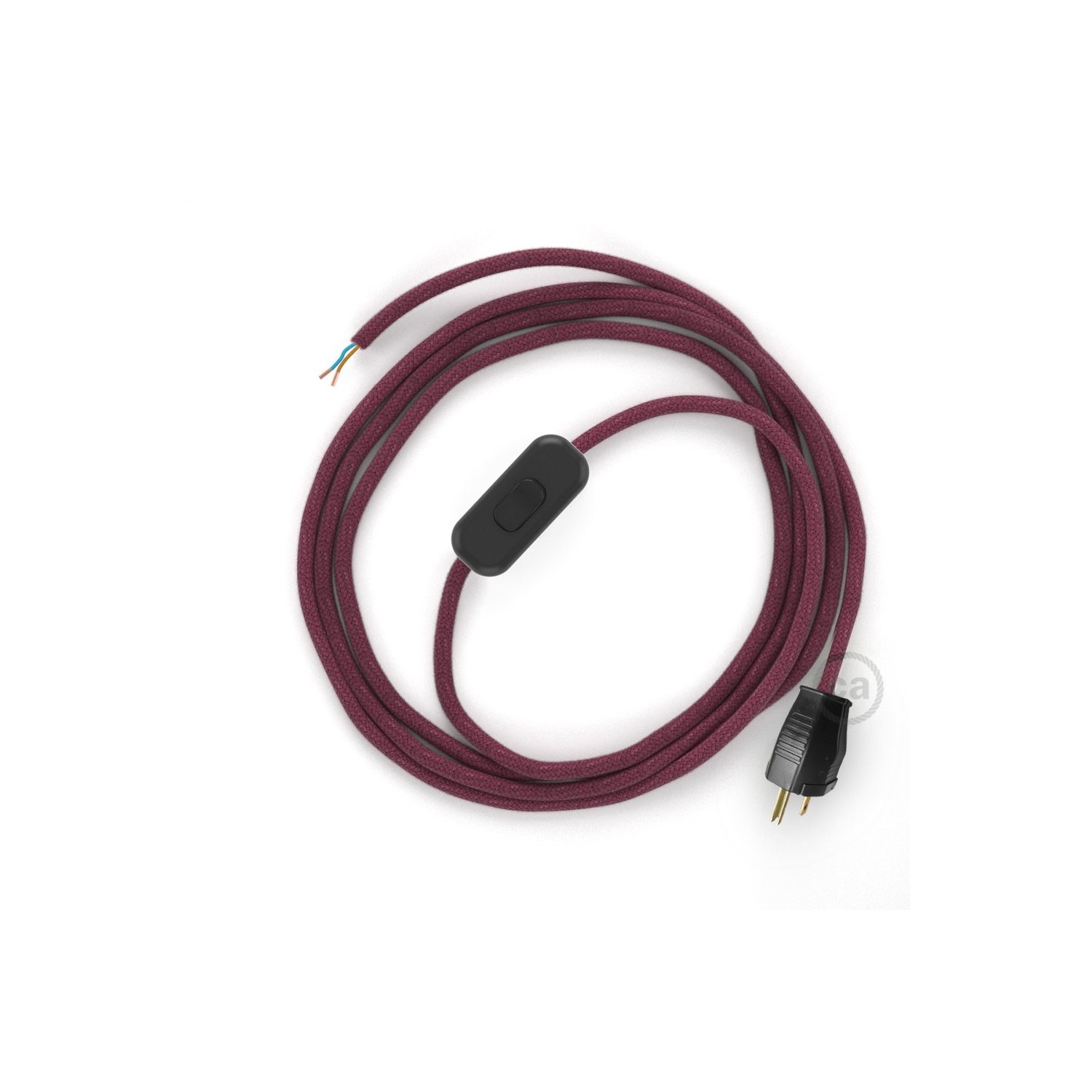 Power Cord with in-line switch, RC32 Raspberry Cotton - Choose color of switch/plug